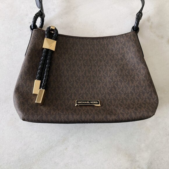 NWOT! New Michael Kors Lexington logo crossbody bag / purse, black brown gold - Picture 4 of 16